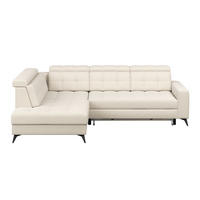 ECKSOFA BARLETTA NEW Creme Velours Bettkasten, Kopfteilverstellung, Sitztiefenverstellung, Liegefläche im Originalstoff  - Creme/Schwarz, ROMANTIK / LANDHAUS, Textil/Metall (228/289cm) - MID.YOU