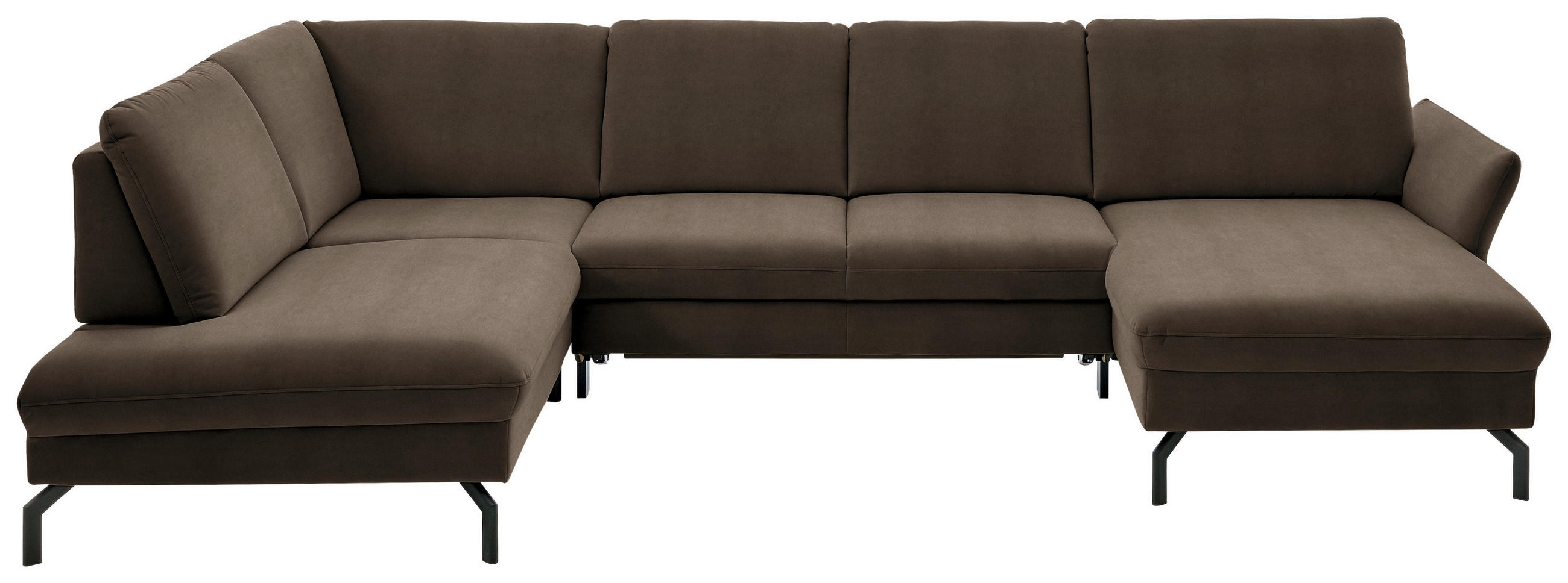 WOHNLANDSCHAFT in Velours Braun  - Schwarz/Braun, Design, Textil/Metall (220/335/179cm) - Beldomo System