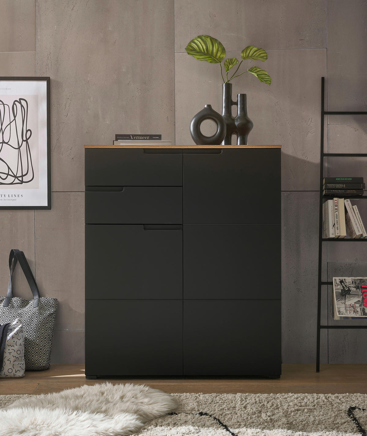 KOMMODE Swim, 100/119/40 cm, 2 Schublade(n)  - Eichefarben/Schwarz, Design, Holzwerkstoff/Kunststoff (100/119/40cm) - MID.YOU