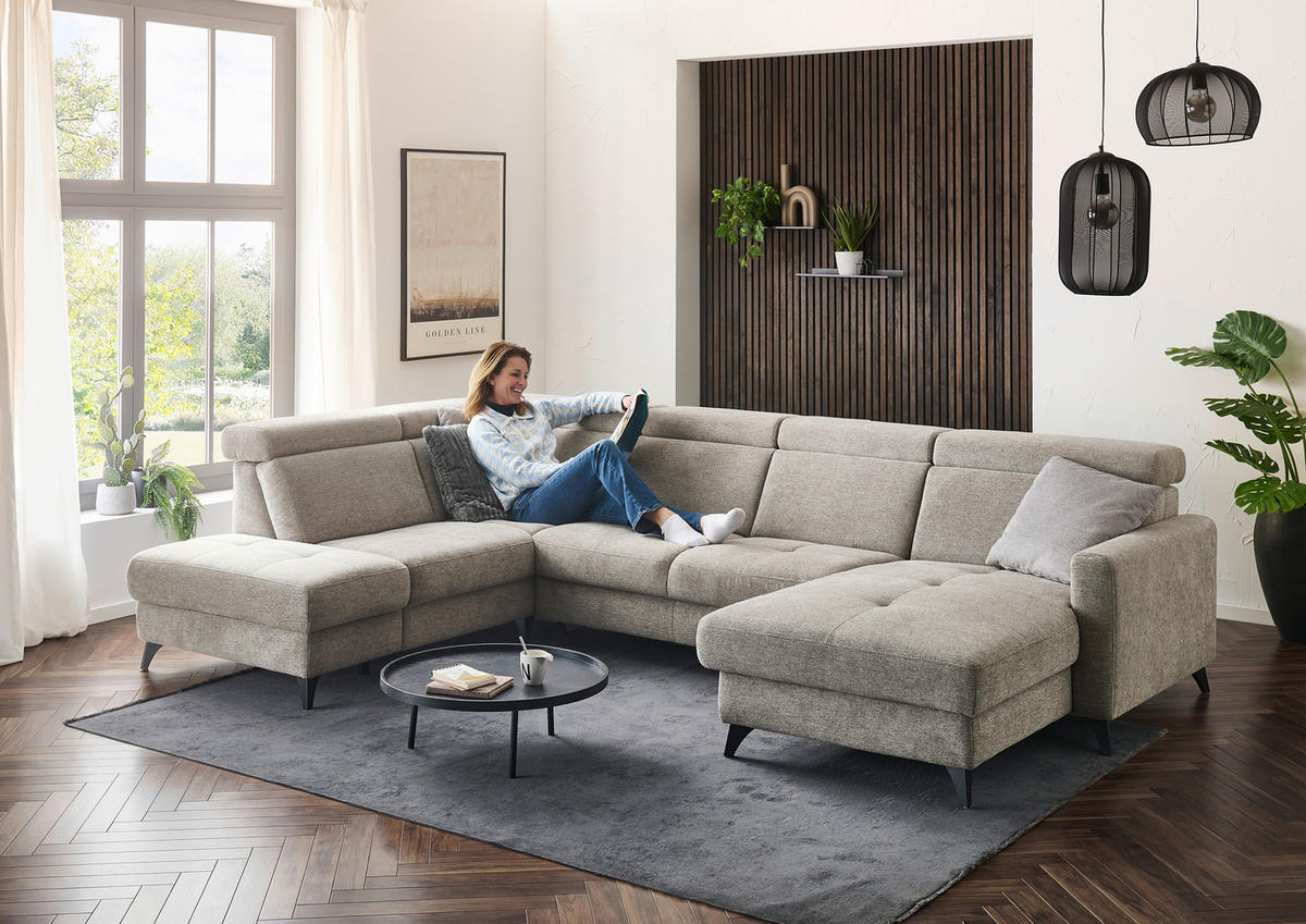 WOHNLANDSCHAFT Beldomo System Graubraun Flachgewebe  - Graubraun/Schwarz, KONVENTIONELL, Textil/Metall (215/333/174cm) - Beldomo System