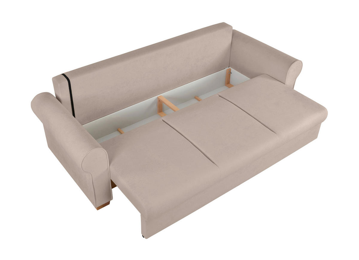 SCHLAFSOFA in Bouclé Taupe  - Taupe/Buchefarben, Design, Holz/Textil (240/94/98cm) - MID.YOU