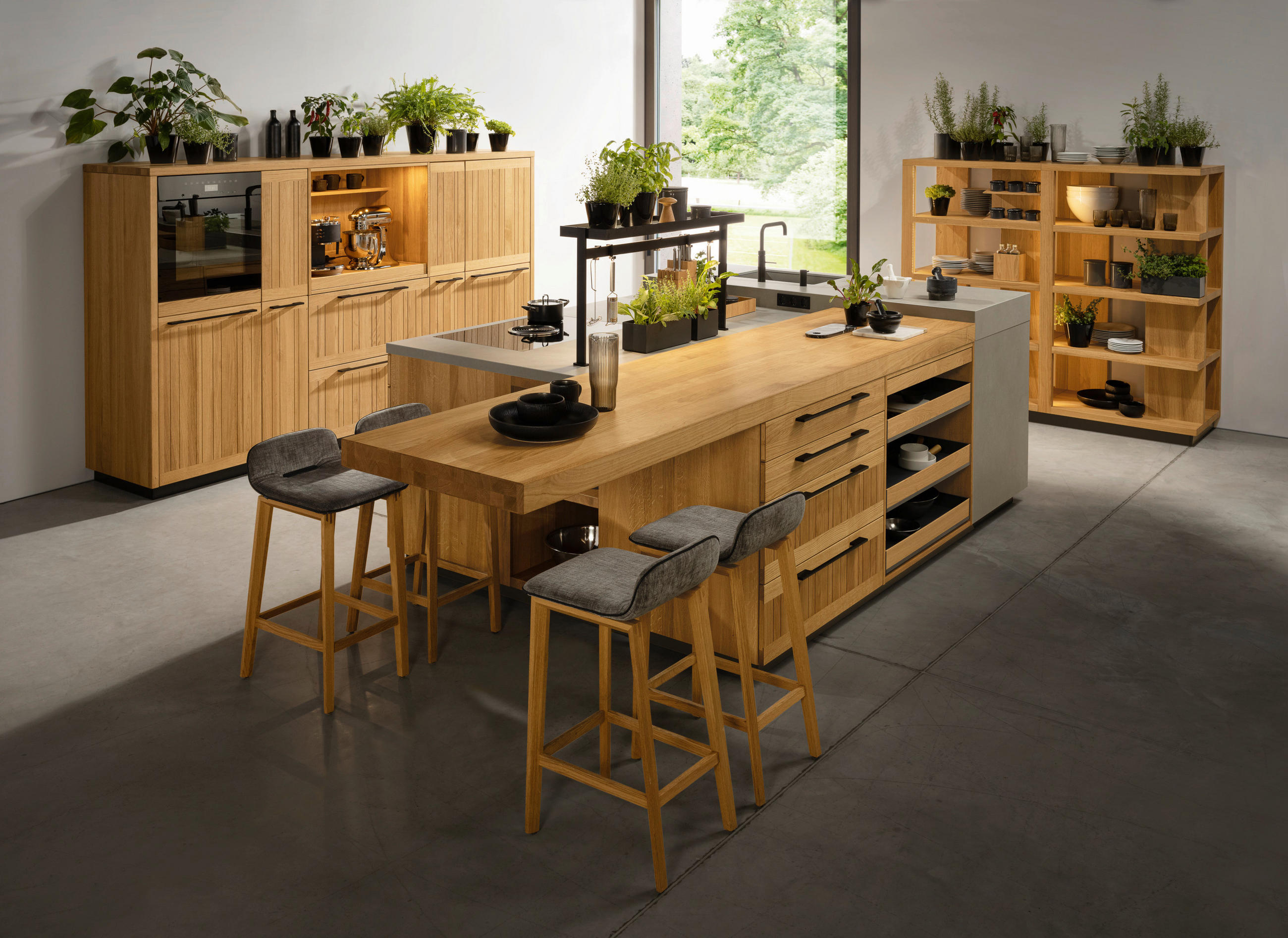 EINBAUKÜCHE   - Eichefarben, Design, Glas/Holz - TEAM 7