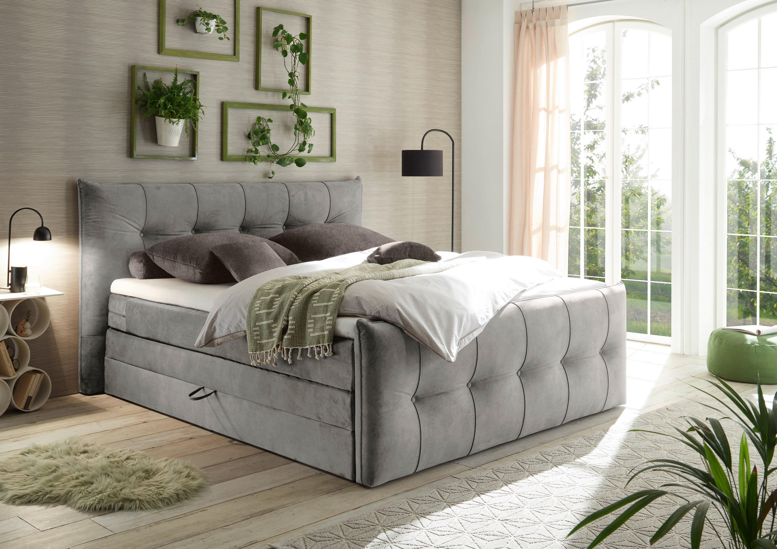 BOXSPRINGBETT 180/200 cm  in Hellgrau  - Hellgrau/Schwarz, KONVENTIONELL, Kunststoff/Textil (180/200cm) - Esposa