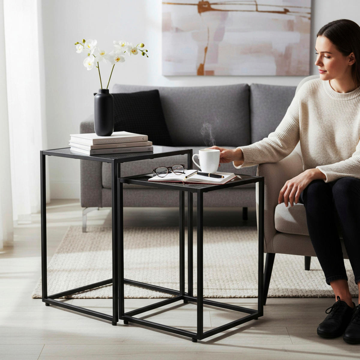 BEISTELLTISCHSET in Metall, Holzwerkstoff 28/33/28/33/43/50 cm  - Schwarz, Trend, Holzwerkstoff/Metall (28/33/28/33/43/50cm)
