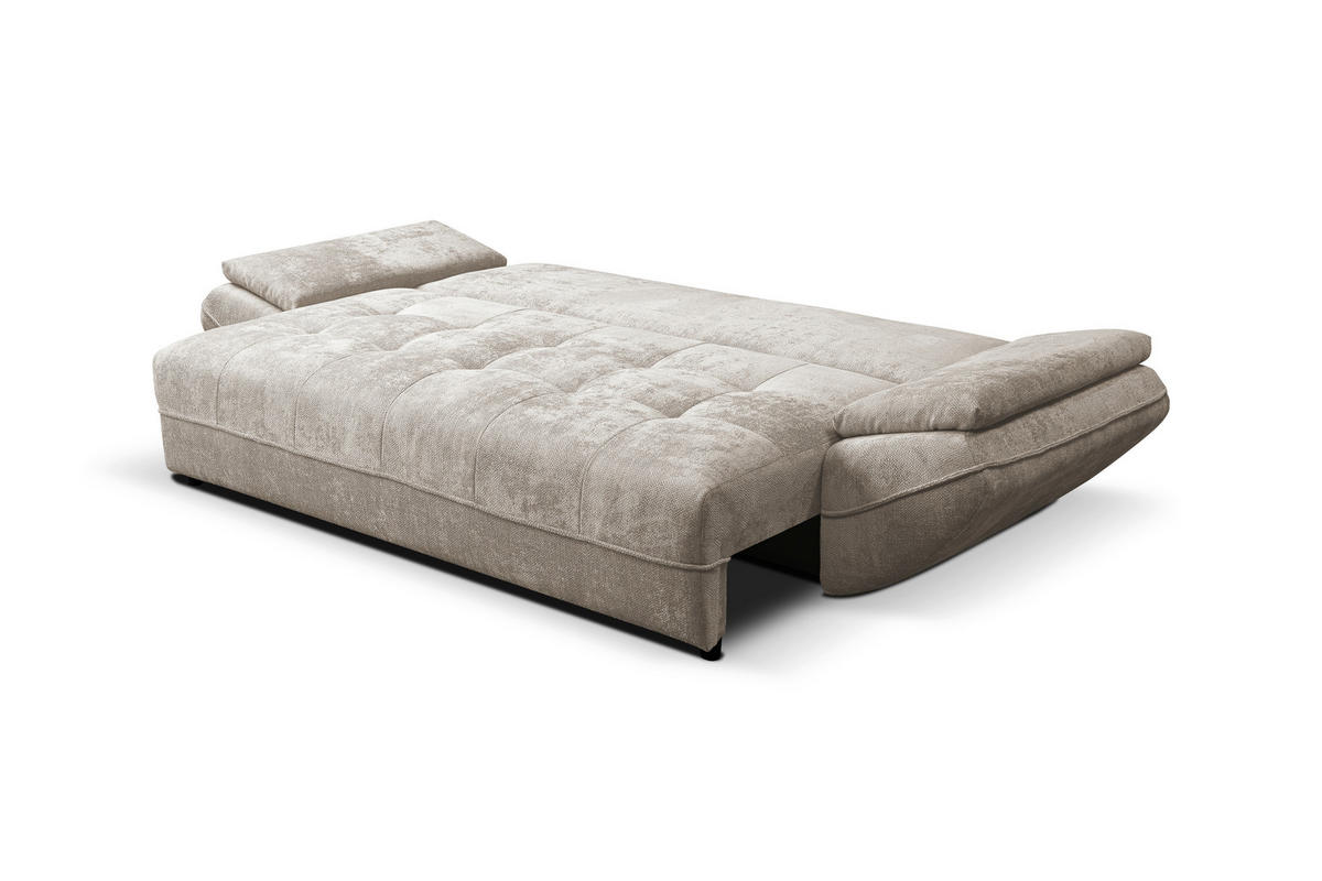 SCHLAFSOFA ELMA Struktur Sandfarben  inkl. Rückenkissen, Nierenkissen, Armlehnenkissen, Rücken echt  - Sandfarben/Schwarz, KONVENTIONELL, Holz/Kunststoff (280/73-93/107cm) - Livetastic