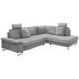 ECKSOFA in Flachgewebe Beige  - Chromfarben/Beige, Design, Textil/Metall (296/229cm) - Novel