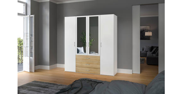 KLEIDERSCHRANK in Weiß, Eichefarben - Eichefarben/Silberfarben, Design, Glas/Holzwerkstoff (203/215/59cm) - Carryhome