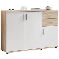 KOMODA, bela, hrast sonoma  - srebrne barve/bela, Design, umetna masa/leseni material (120/84/35cm) - Boxxx