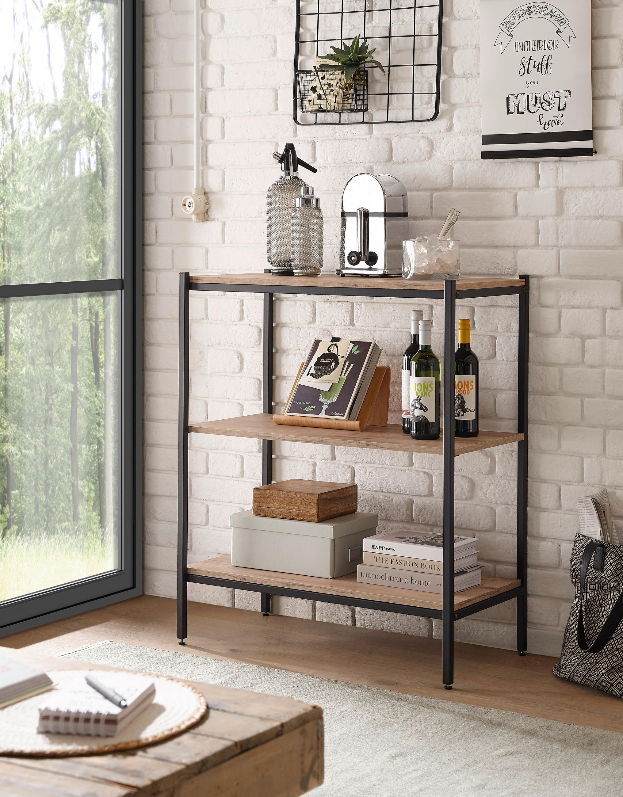 P & B Regal Schwarz, Eiche 80x95x40 cm