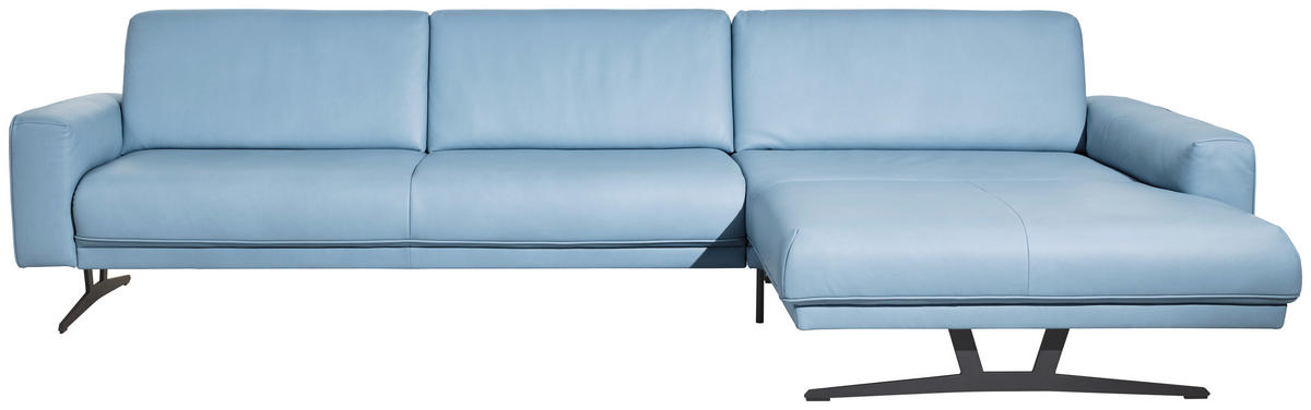 ECKSOFA in Echtleder Hellblau  - Anthrazit/Hellblau, Konventionell, Leder/Metall (324/179cm) - Johann Jakob