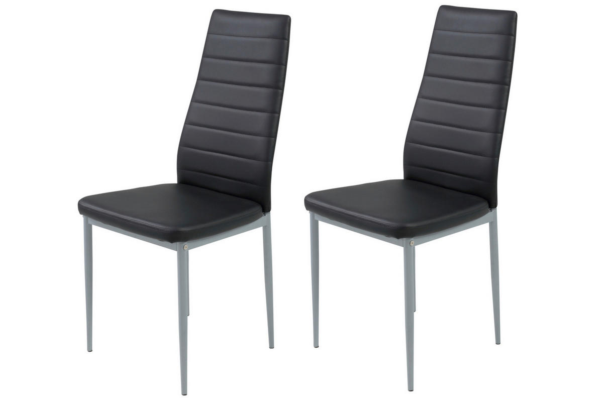 STUHL-SET 2 Stück  in Stahl Lederlook  - Schwarz/Alufarben, MODERN, Textil/Metall (42/98/44cm) - MID.YOU