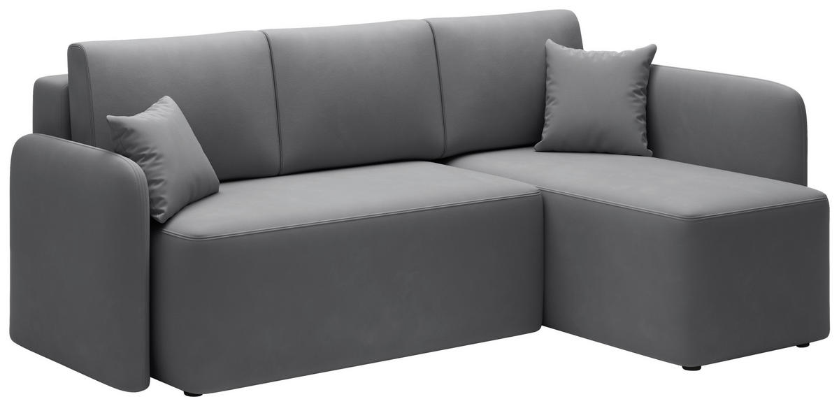 ECKSOFA Plüsch Grau  - Schwarz/Grau, Design, Kunststoff/Textil (206/150cm) - P & B