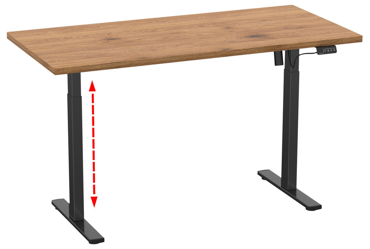 SCHREIBTISCH  in Schwarz, Honigeiche  - Honigeiche/Silberfarben, Design, Holzwerkstoff/Metall (110/71/80cm) - MID.YOU