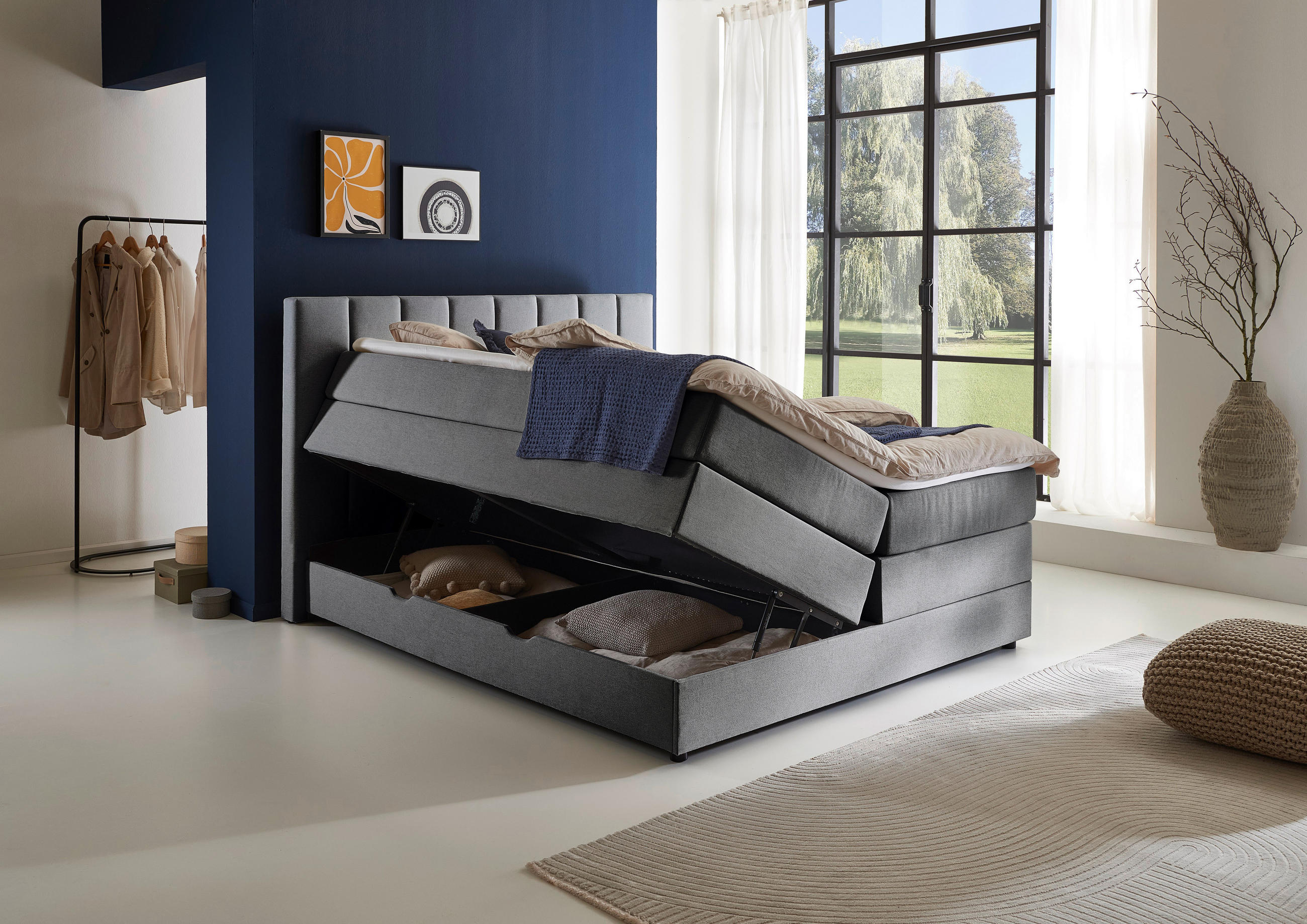 BOXBETT 180/200 cm  in Anthrazit  - Anthrazit/Schwarz, Basics, Holz/Textil (180/200cm) - Boxxx