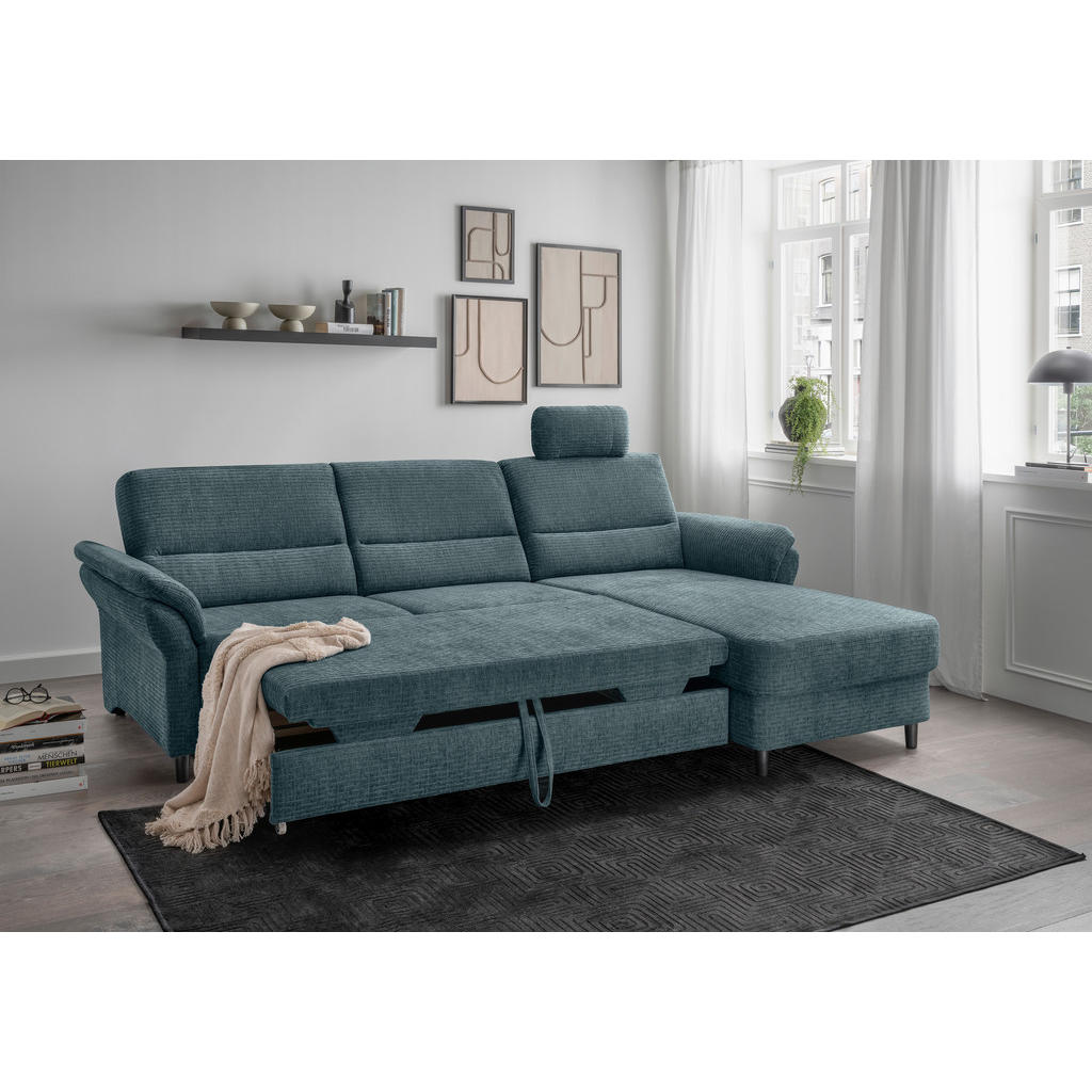 Thumbnail - Livetastic Ecksofa, Blau, Textil, Buche, 5-Sitzer, Ottomane rechts, L-Form, 279x176 cm, Made in EU, Schlafen auf Sitzhöh...