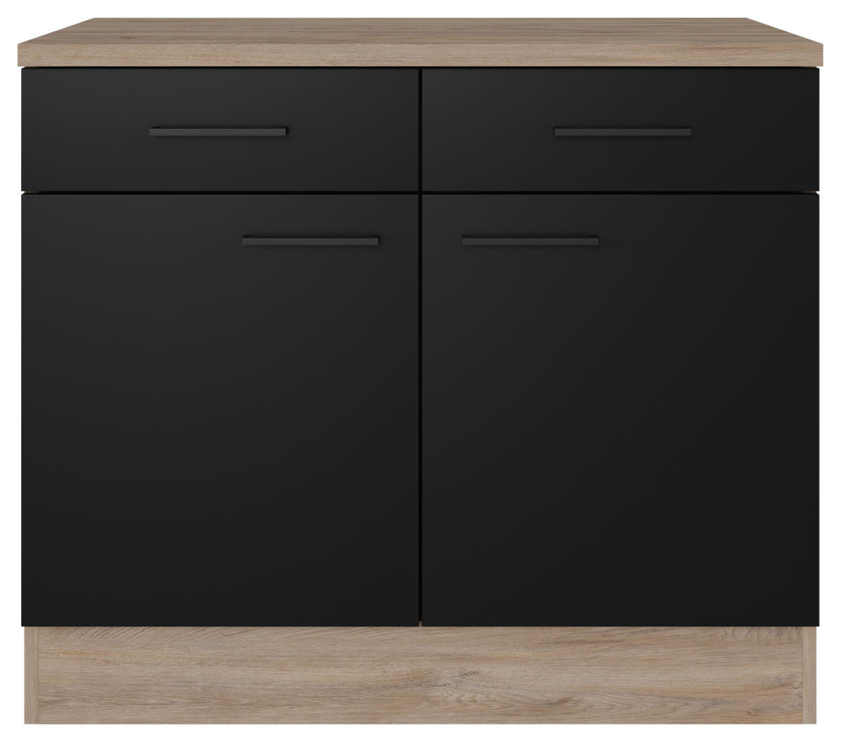 KÜCHENUNTERSCHRANK 100/85/57 cm  in Schwarz, Eichefarben  - Eichefarben/Schwarz, KONVENTIONELL, Holzwerkstoff/Metall (100/85/57cm) - FlexWell