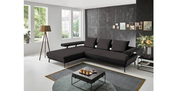 ECKSOFA in Echtleder Grau  - Schwarz/Grau, Design, Leder/Metall (224/305cm) - Dieter Knoll