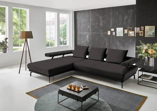 ECKSOFA in Echtleder Grau  - Schwarz/Grau, Design, Leder/Metall (224/305cm) - Dieter Knoll