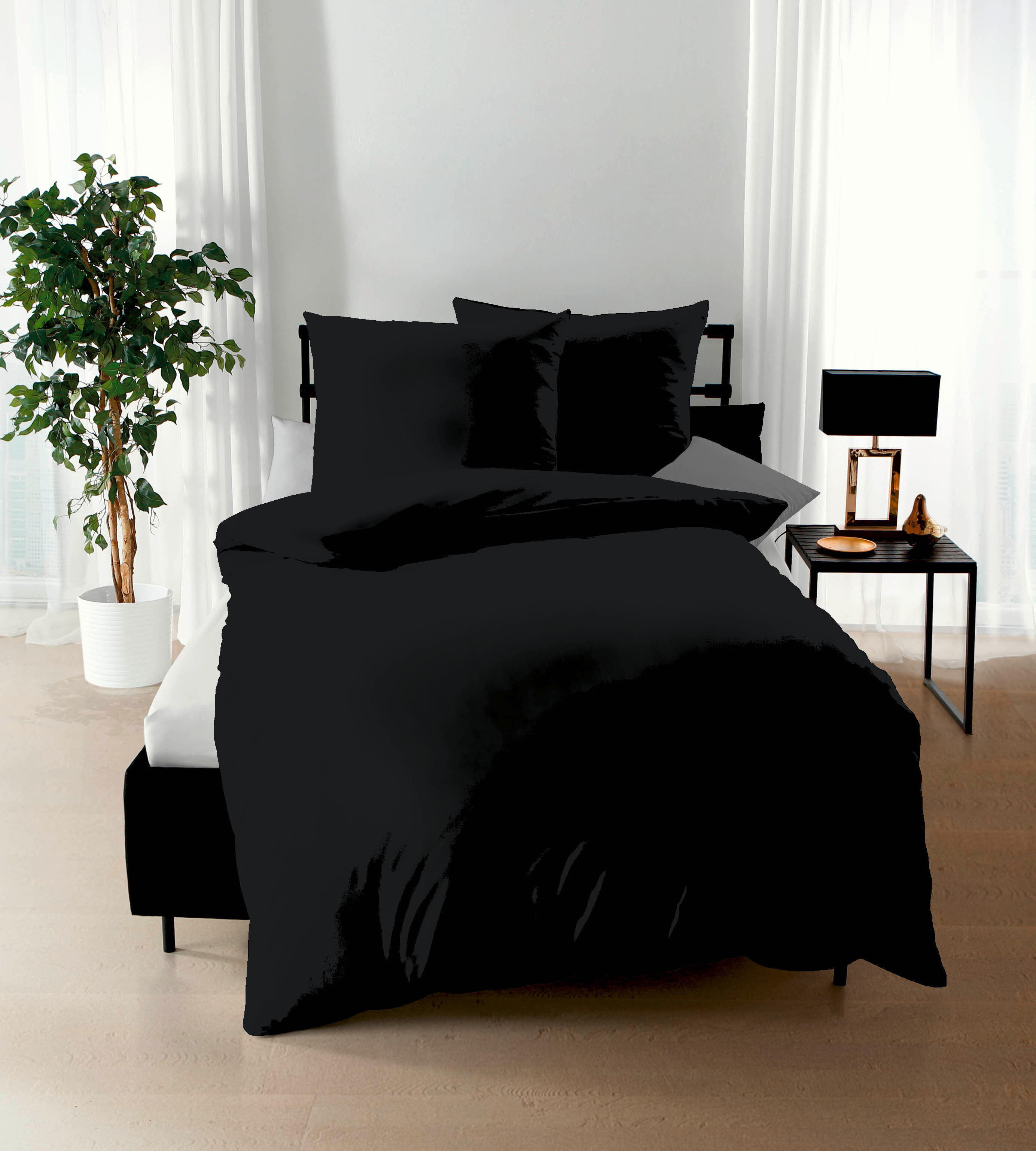 POSTELJINA UNI 200/200 cm saten crna  - crna, Osnovno, tekstil (200/200cm) - Kaeppel