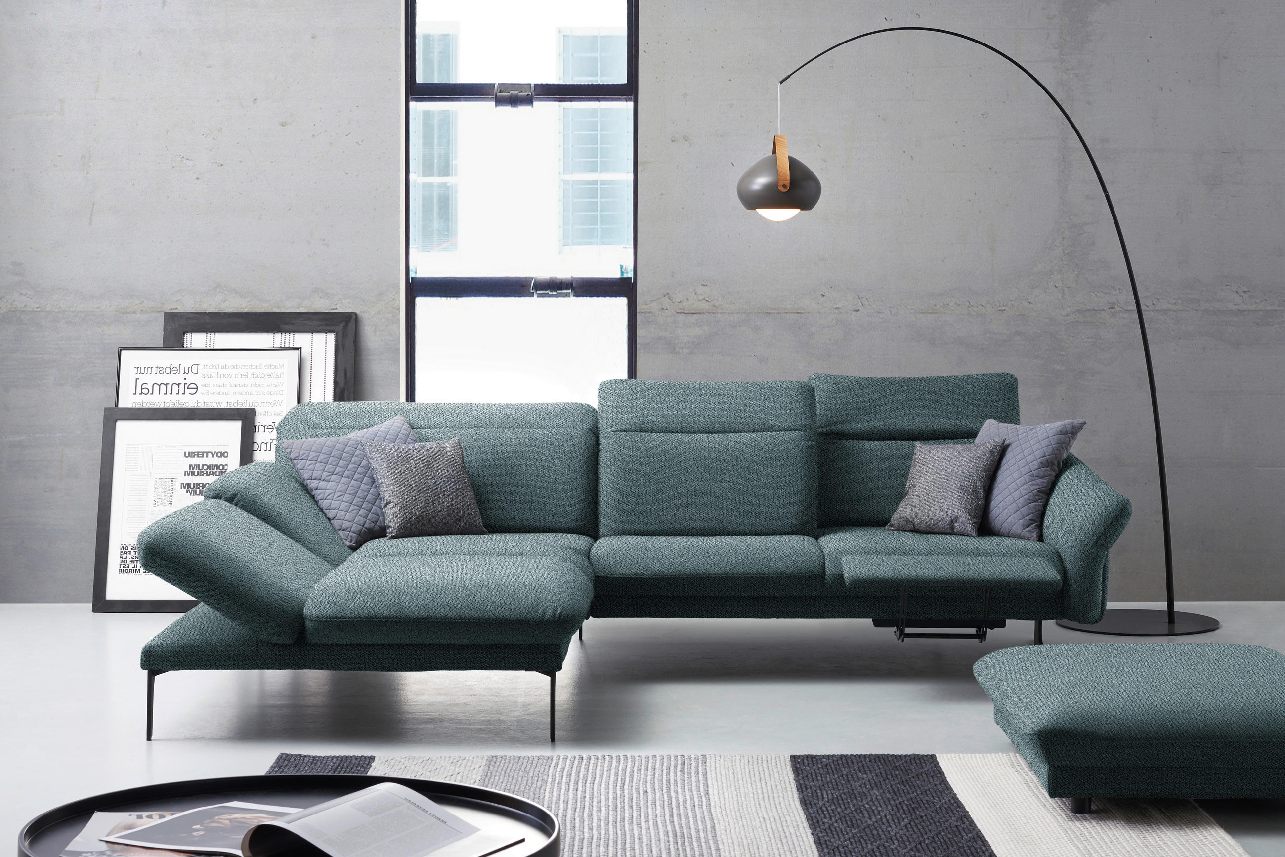 ECKSOFA in Webstoff Hellblau  - Anthrazit/Hellblau, Design, Textil/Metall (203/299cm) - Himolla