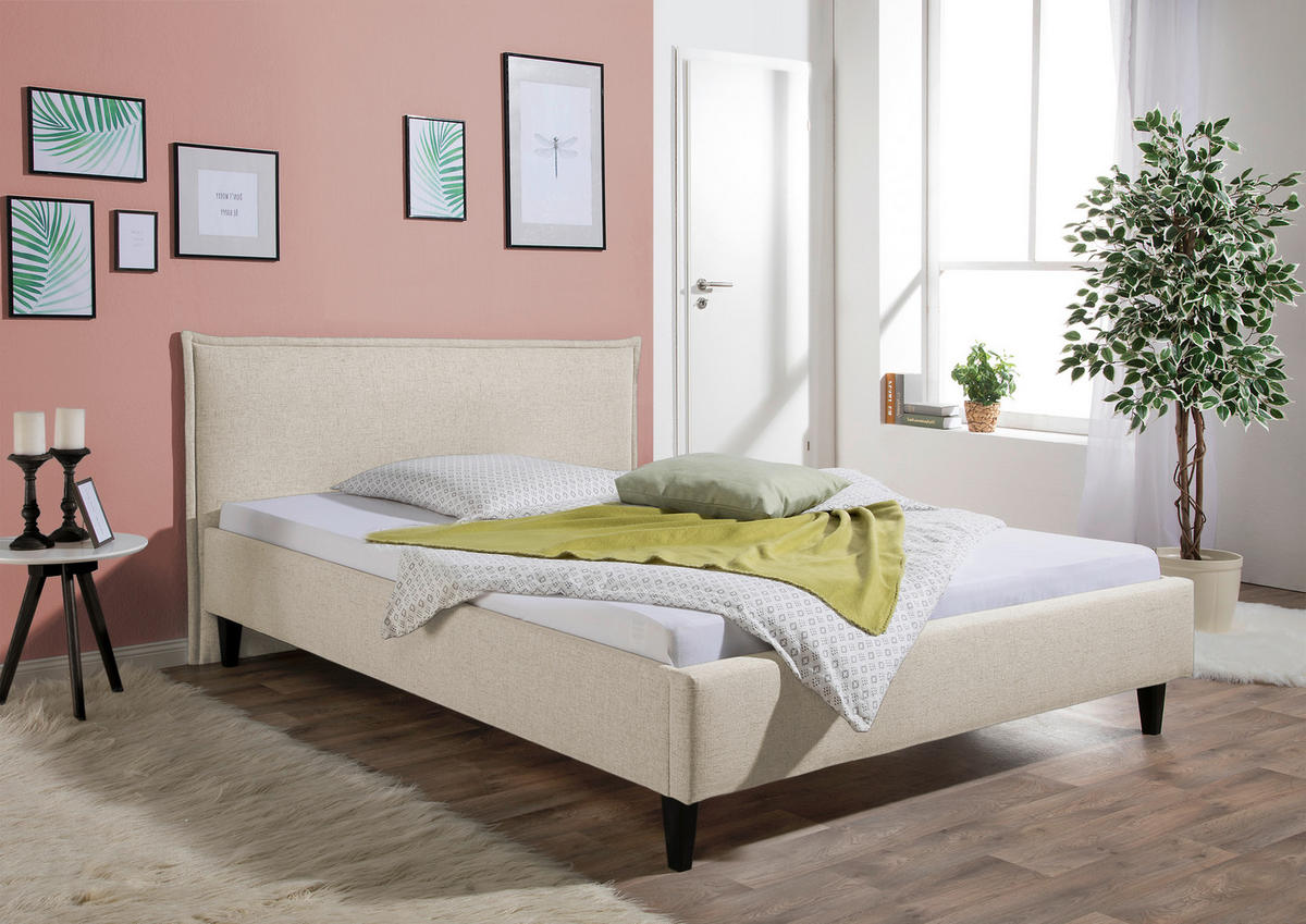POLSTERBETT 140/200 cm,  in Beige,  - Beige/Schwarz, MODERN, Holz/Textil (140/200cm) - Livetastic