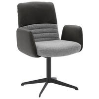 ARMLEHNSTUHL  Lederauswahl, Stoffauswahl, inklusive Armlehnen, Sitzfläche 180° drehbar Flachgewebe Echtleder  - Dunkelgrau/Schwarz, Design, Leder/Textil (64/93/69cm) - Dieter Knoll