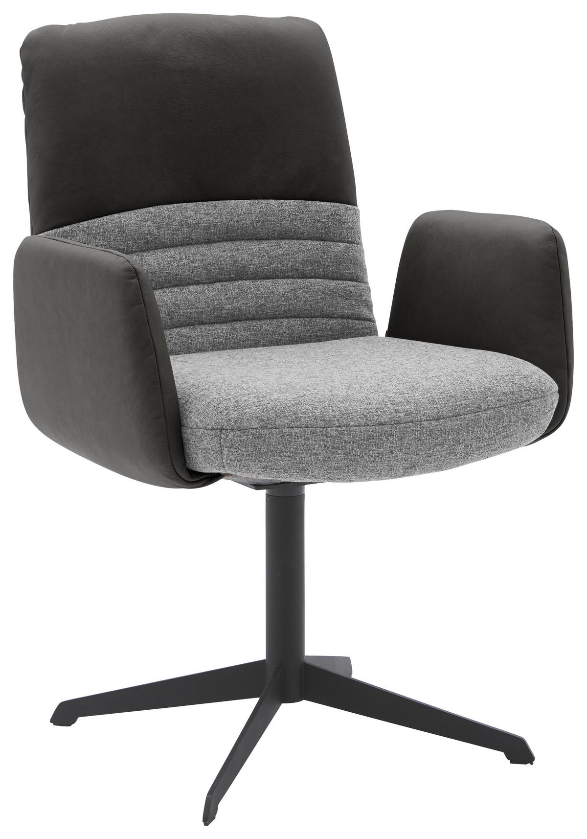 ARMLEHNSTUHL  Lederauswahl, Stoffauswahl, inklusive Armlehnen, Sitzfläche 180° drehbar Flachgewebe Echtleder  - Dunkelgrau/Schwarz, Design, Leder/Textil (64/93/69cm) - Dieter Knoll