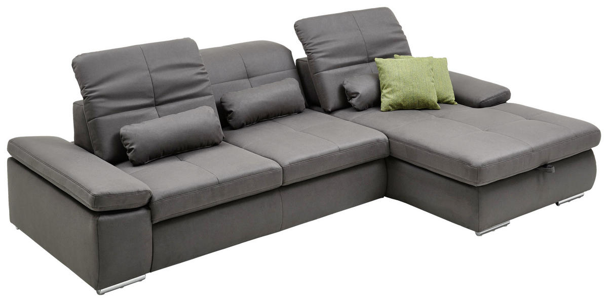 ECKSOFA in Flachgewebe Hellgrau  - Chromfarben/Hellgrau, Design, Textil (309/195cm) - Beldomo Style