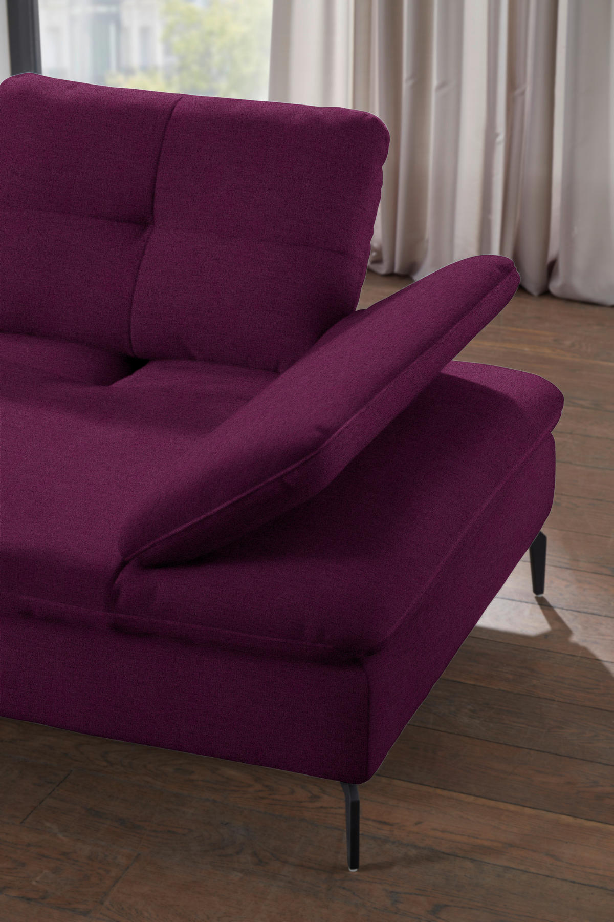 ECKSOFA in Flachgewebe Violett  - Violett/Schwarz, Design, Textil/Metall (157/344cm) - Chilliano