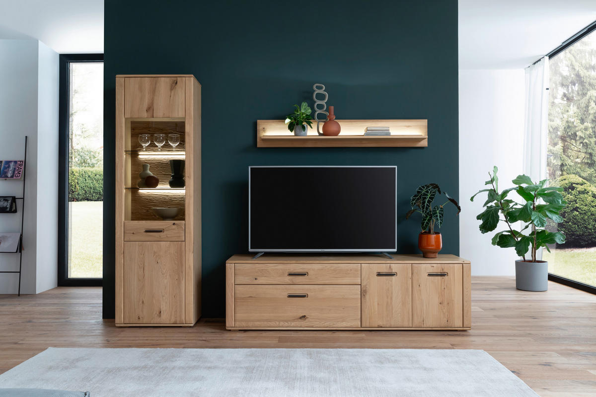WOHNWAND  in Eichefarben 272/208/50 cm  - Eichefarben/Anthrazit, Konventionell, Glas/Holz (272/208/50cm) - Cantus