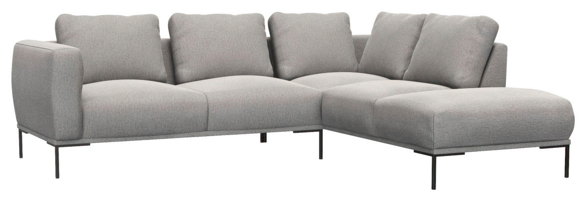 ECKSOFA Grau Webstoff, Flachgewebe  - Schwarz/Grau, Design, Textil/Metall (252/206cm) - Livetastic