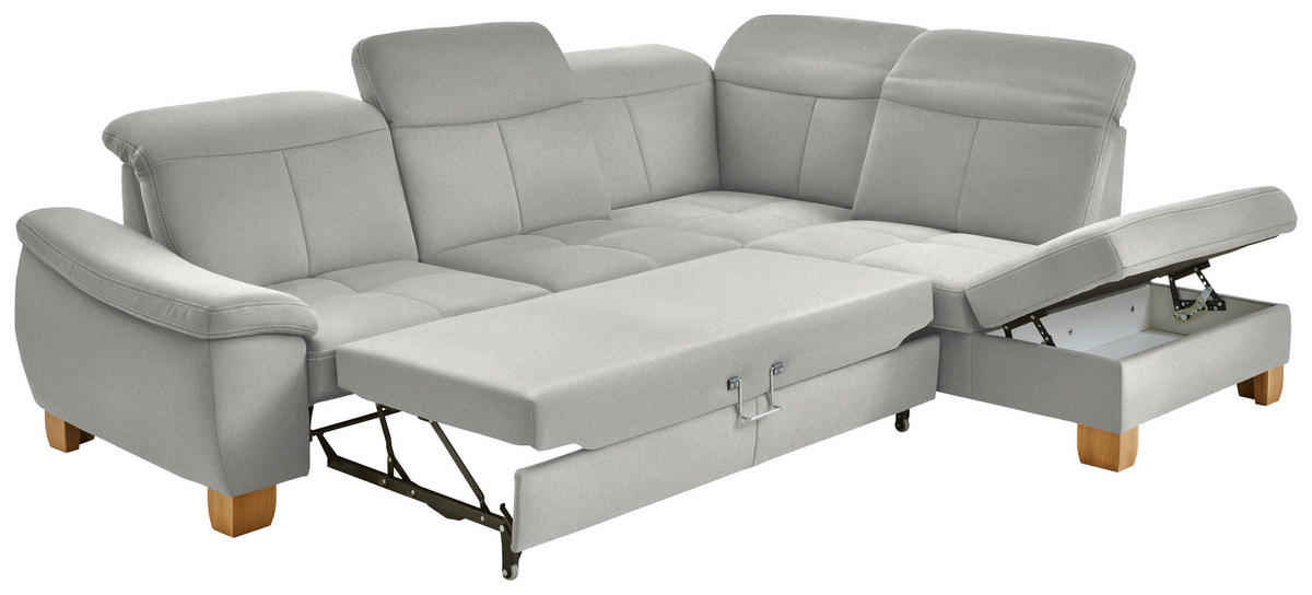 ECKSOFA in Flachgewebe Weiss  - Wildeiche/Weiss, Natur, Holz/Textil (301/243cm) - Voleo