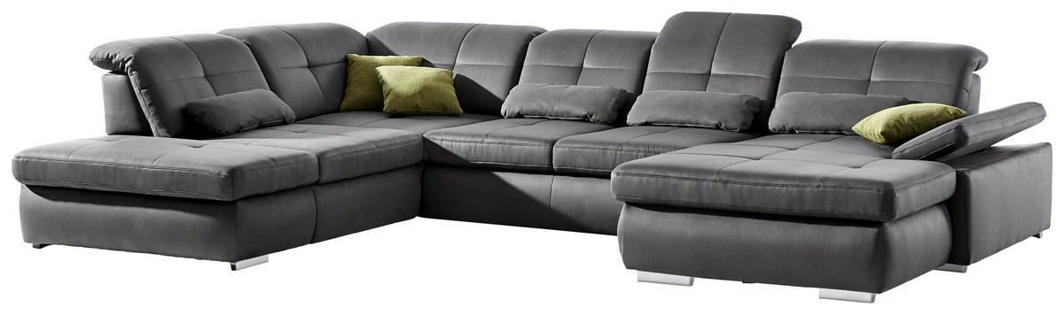 WOHNLANDSCHAFT Mikrofaser Grau  - Chromfarben/Grau, Design, Textil/Metall (260/371/195cm) - Beldomo Style