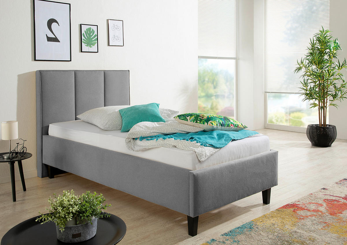 POLSTERBETT 100/200 cm,  in Grau,  - Schwarz/Grau, MODERN, Holz/Textil (100/200cm) - Livetastic