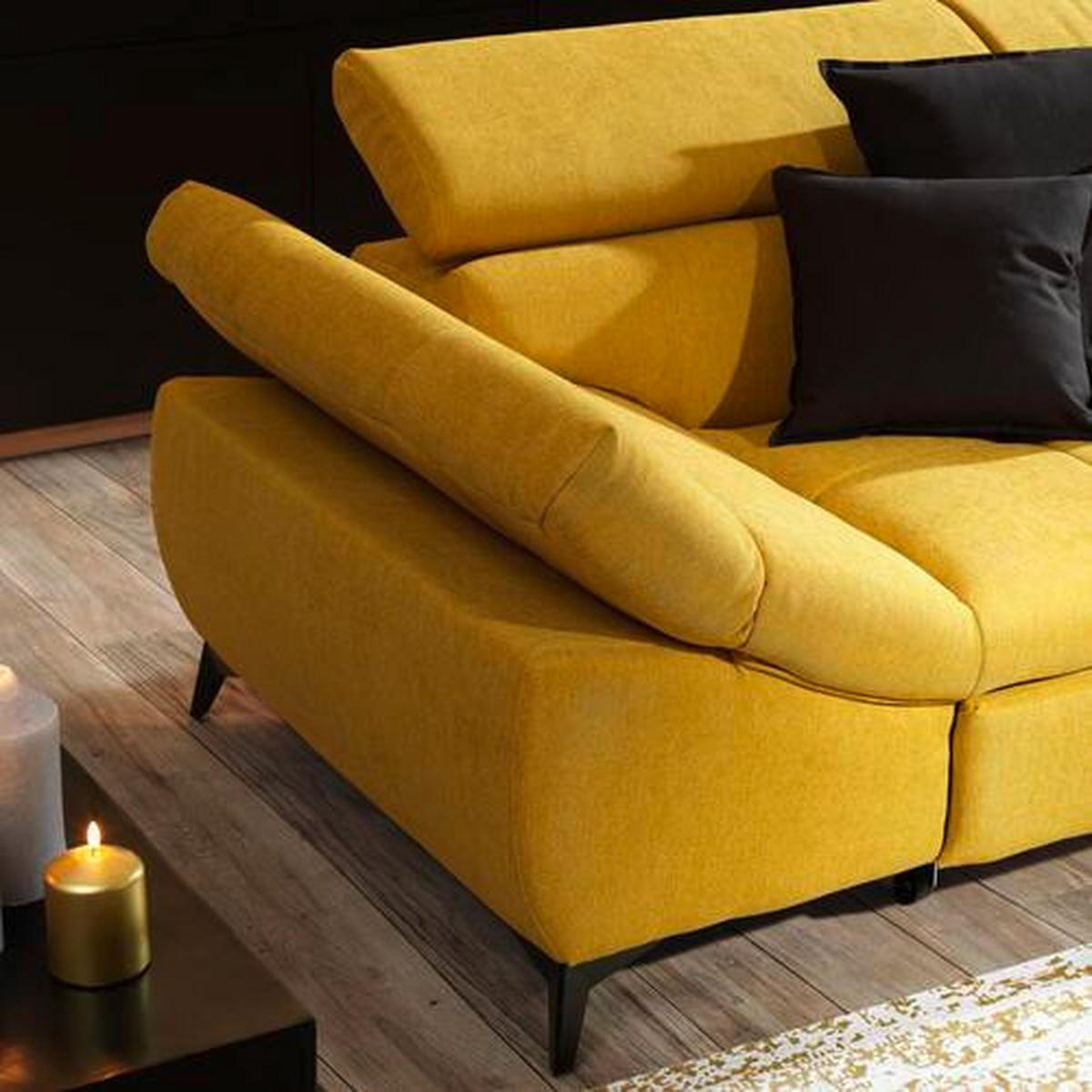 SEDEŽNA GARNITURA, mikrovlakna rumena  - rumena/črna, Design, umetna masa/tekstil (297/171cm) - Stylife