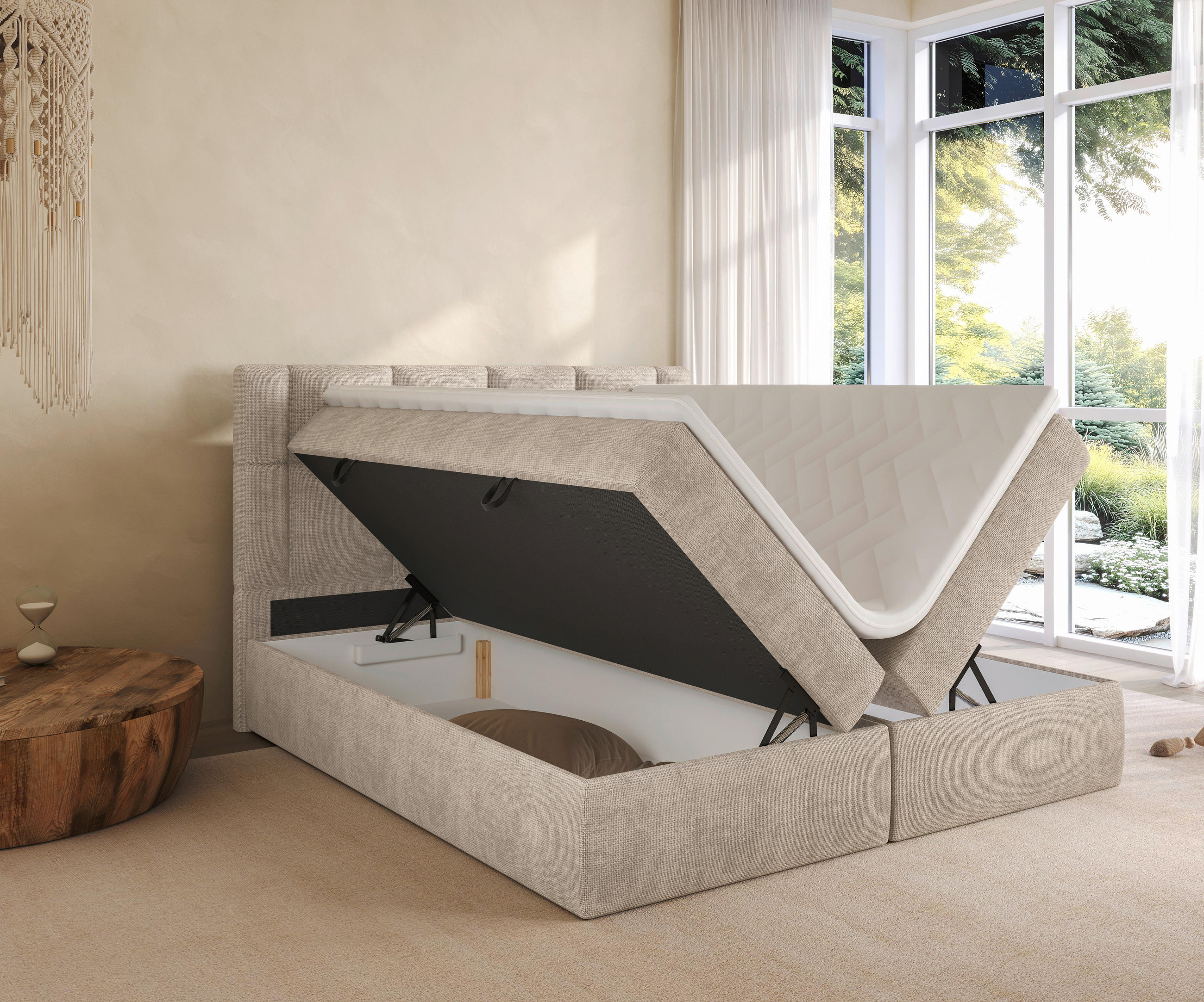 BOXBETT 160/200 cm  in Beige  - Beige/Schwarz, MODERN, Holz/Holzwerkstoff (160/200cm) - Boxxx