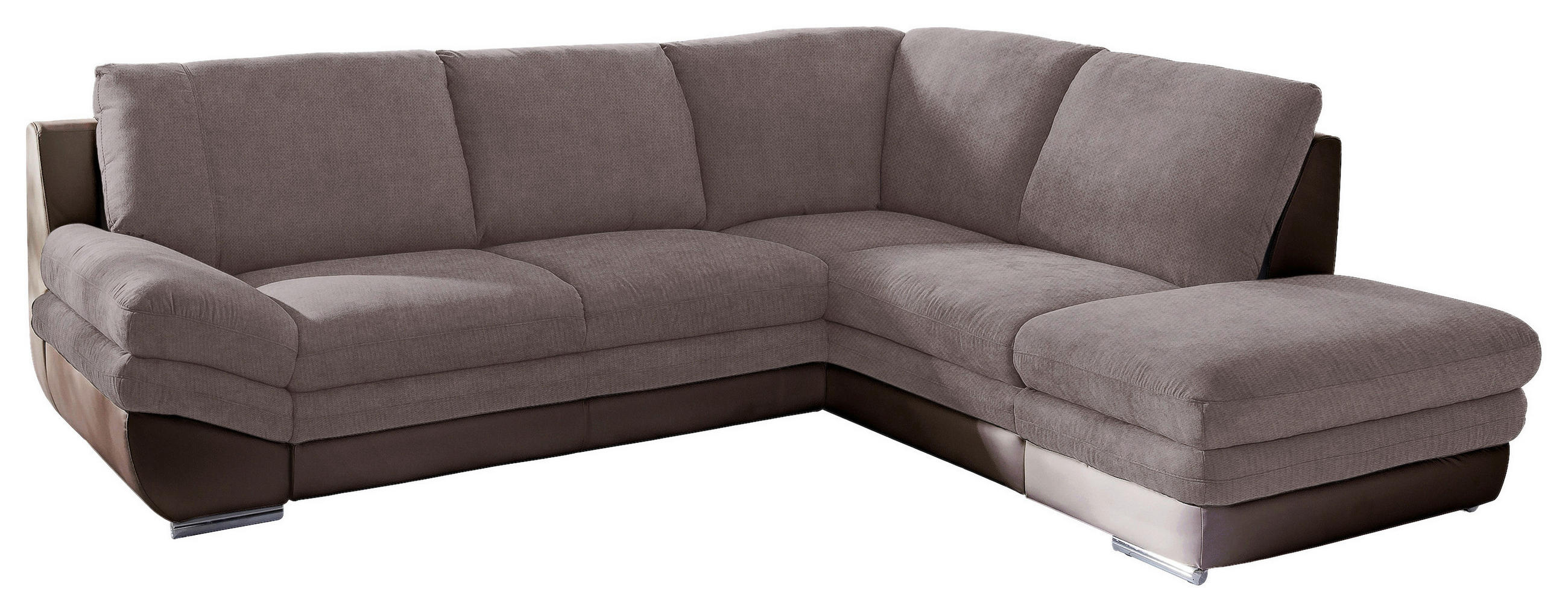 WOHNLANDSCHAFT Taupe, Dunkelbraun Chenille, Lederlook Bettkasten, Schlaffunktion, Rücken echt  - Taupe/Chromfarben, MODERN, Textil/Metall (264/221cm) - MID.YOU