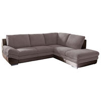 WOHNLANDSCHAFT Taupe, Dunkelbraun Chenille, Lederlook Bettkasten, Schlaffunktion, Rücken echt  - Taupe/Chromfarben, MODERN, Textil/Metall (264/221cm) - MID.YOU