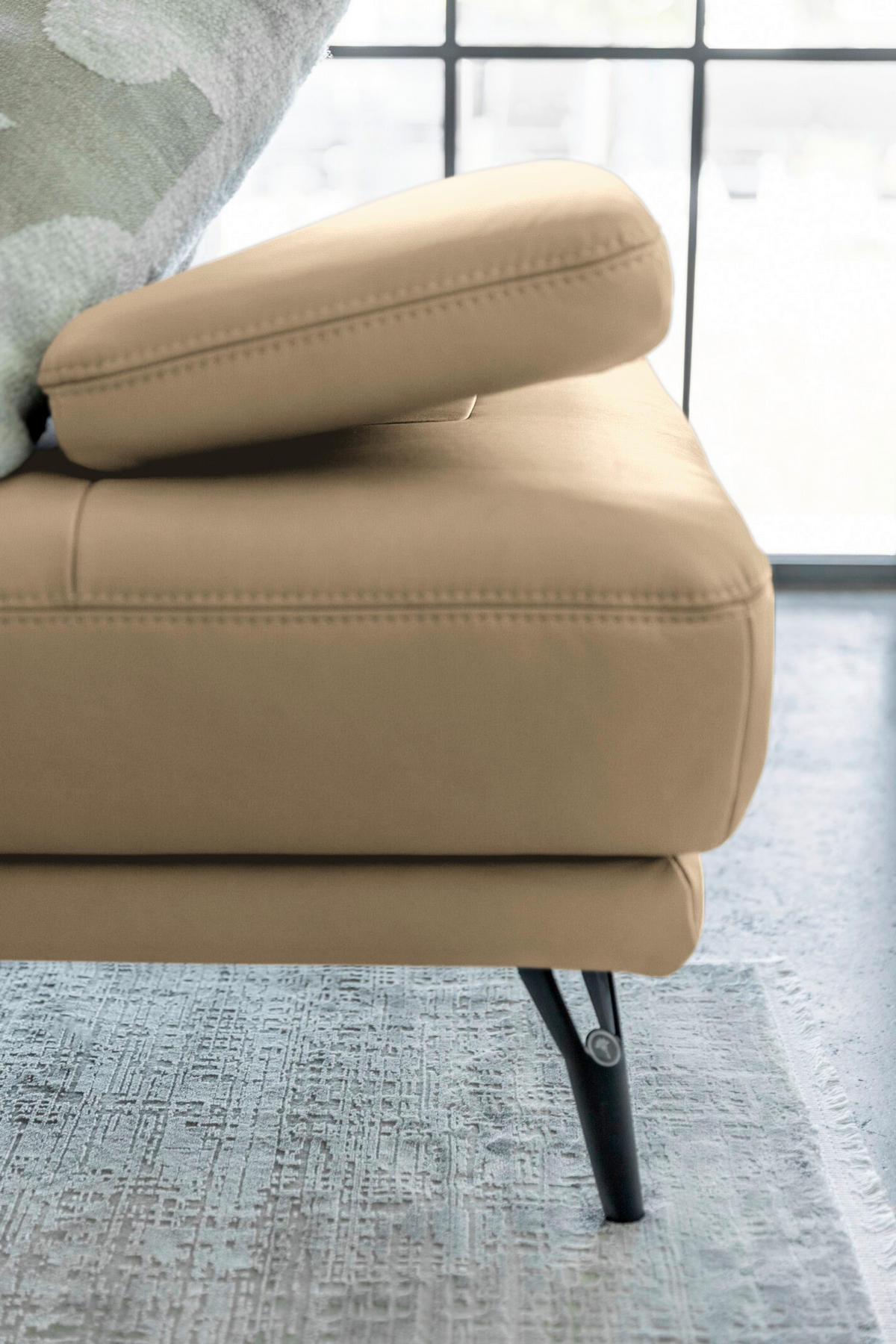 ECKSOFA Echtleder Sandfarben  - Sandfarben/Schwarz, Konventionell, Leder/Metall (301/180cm) - Joop!