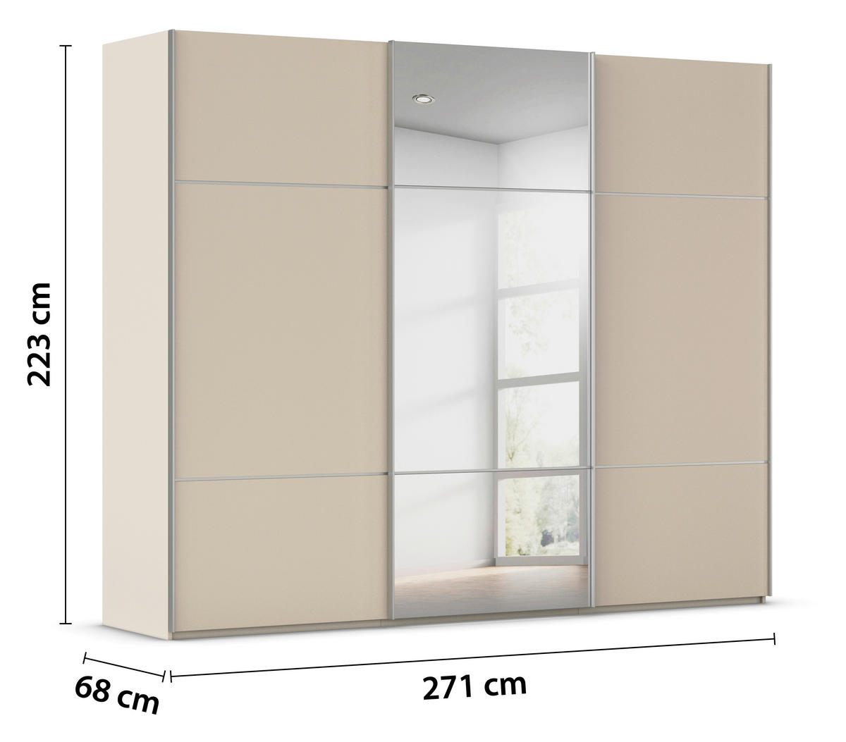 SCHWEBETÜRENSCHRANK 271/223/68 cm 3-türig Champagner  - Champagner/Alufarben, KONVENTIONELL, Glas/Holzwerkstoff (271/223/68cm) - Novel