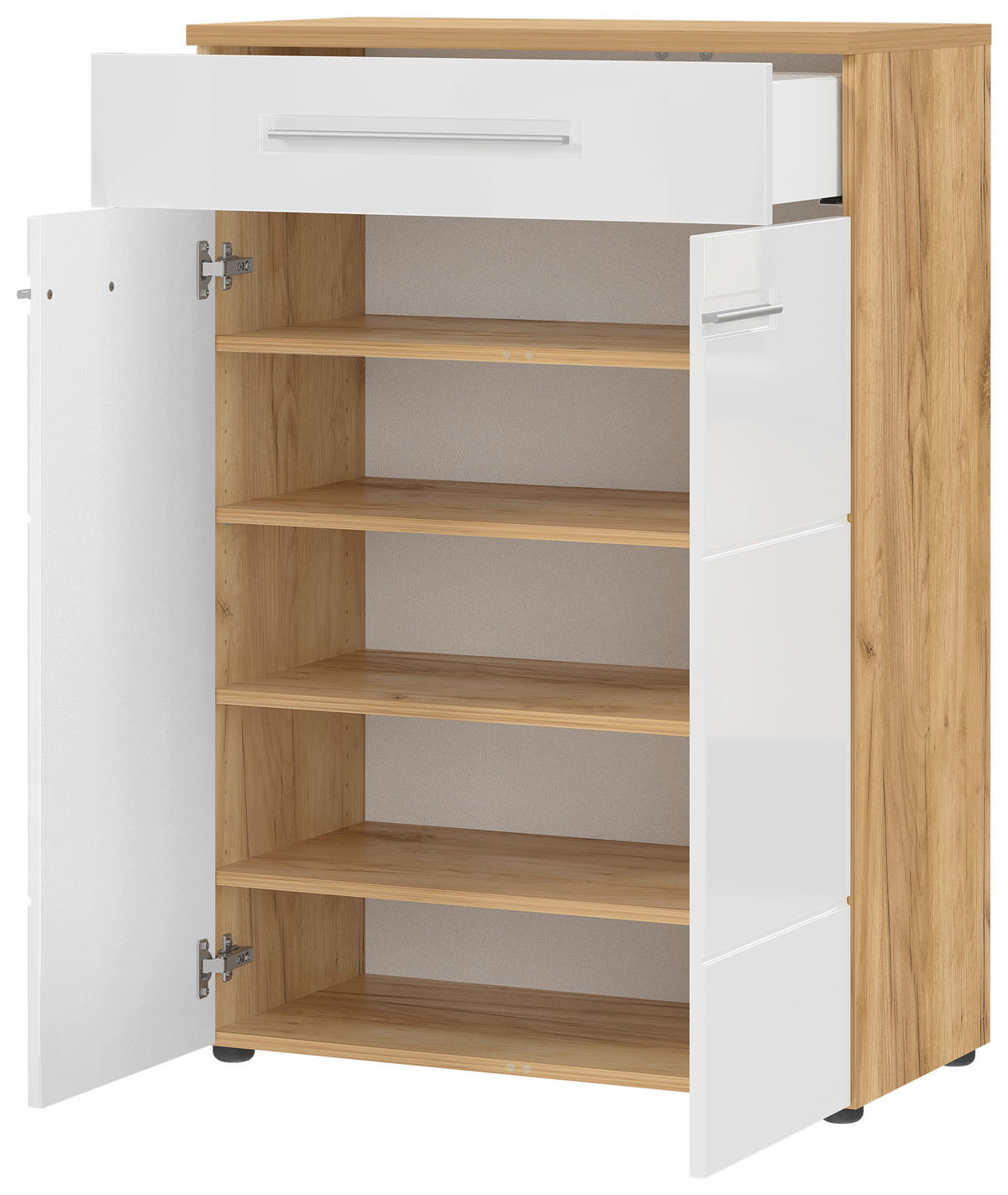 SCHUHSCHRANK Weiß, Eichefarben  - Eichefarben/Silberfarben, MODERN, Holzwerkstoff/Metall (75/110/41cm) - Germania