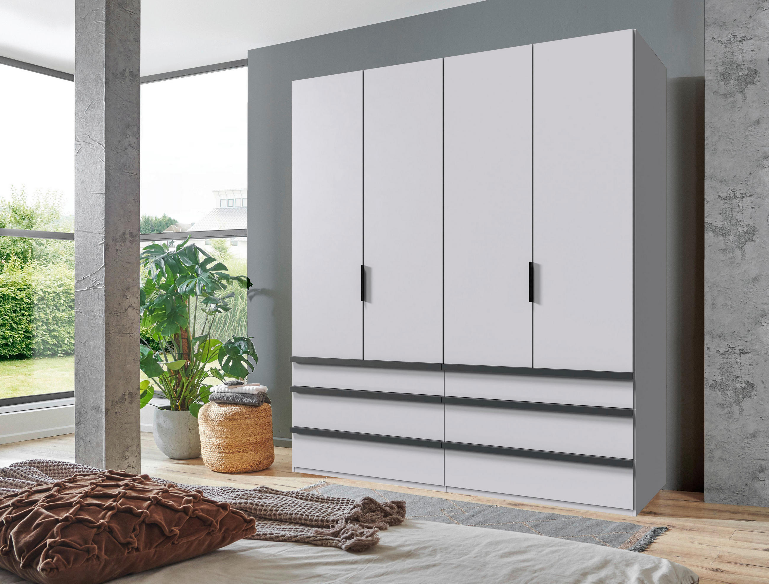FALTTÜRENSCHRANK 200/216/58 cm 4-türig Weiß  - Schwarz/Weiß, Design, Holzwerkstoff (200/216/58cm) - Boxxx
