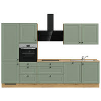 KÜCHENBLOCK 330 cm   in Eichefarben, Schilfgrün  - Schilfgrün/Eichefarben, MODERN, Holzwerkstoff/Metall (330cm) - Nobilia