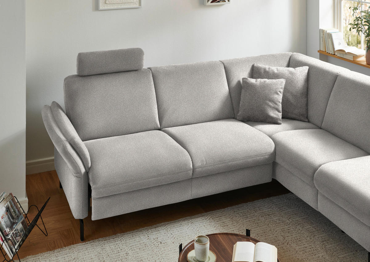 ECKSOFA in Flachgewebe Ecru  - Ecru/Schwarz, Konventionell, Textil/Metall (241/190cm) - Beldomo Comfort