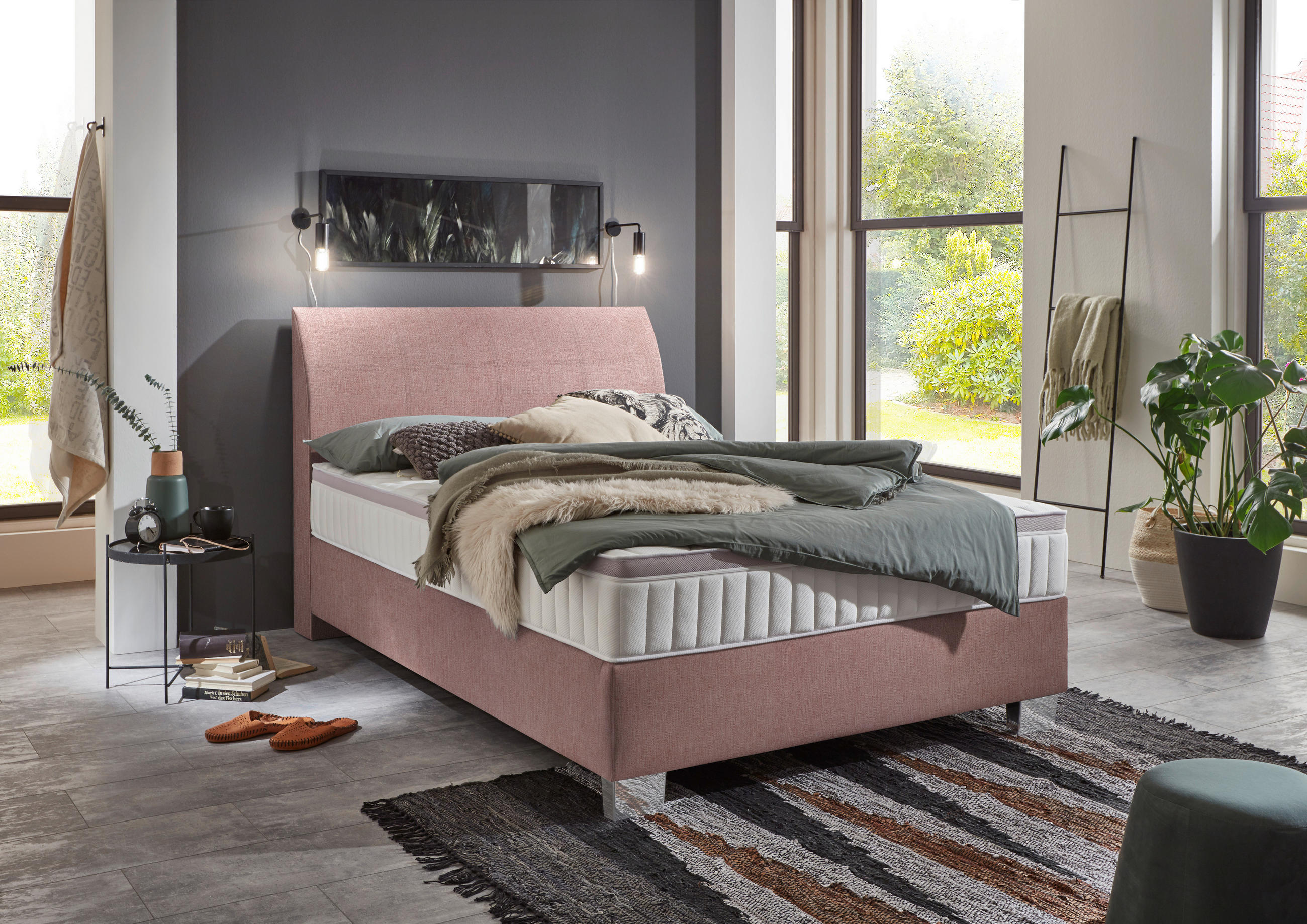BOXSPRINGBETT 100/200 cm  in Rosa  - Chromfarben/Rosa, KONVENTIONELL, Kunststoff/Textil (100/200cm) - Hom`in