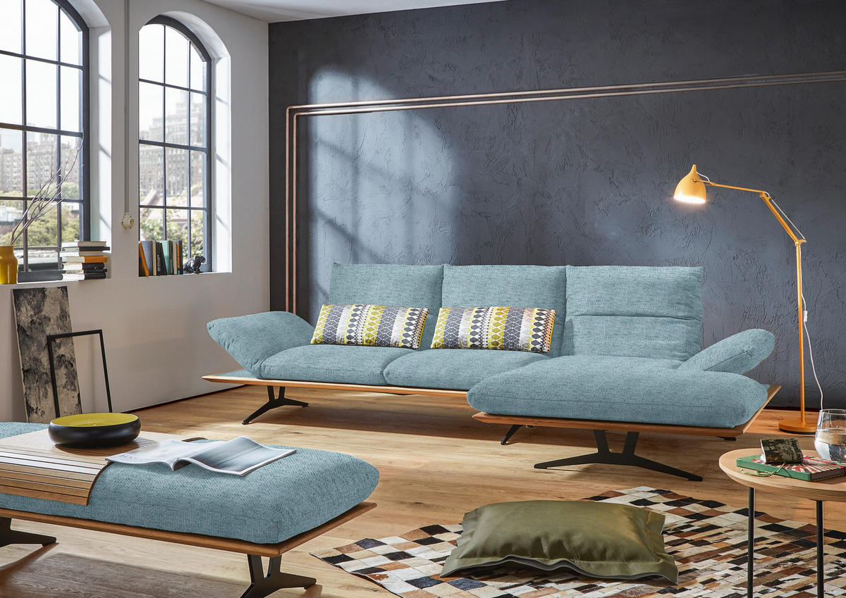 ECKSOFA in Flachgewebe Hellblau  314/159 cm  - Schwarz/Hellblau, Design, Holz/Textil (314/159cm) - Dieter Knoll