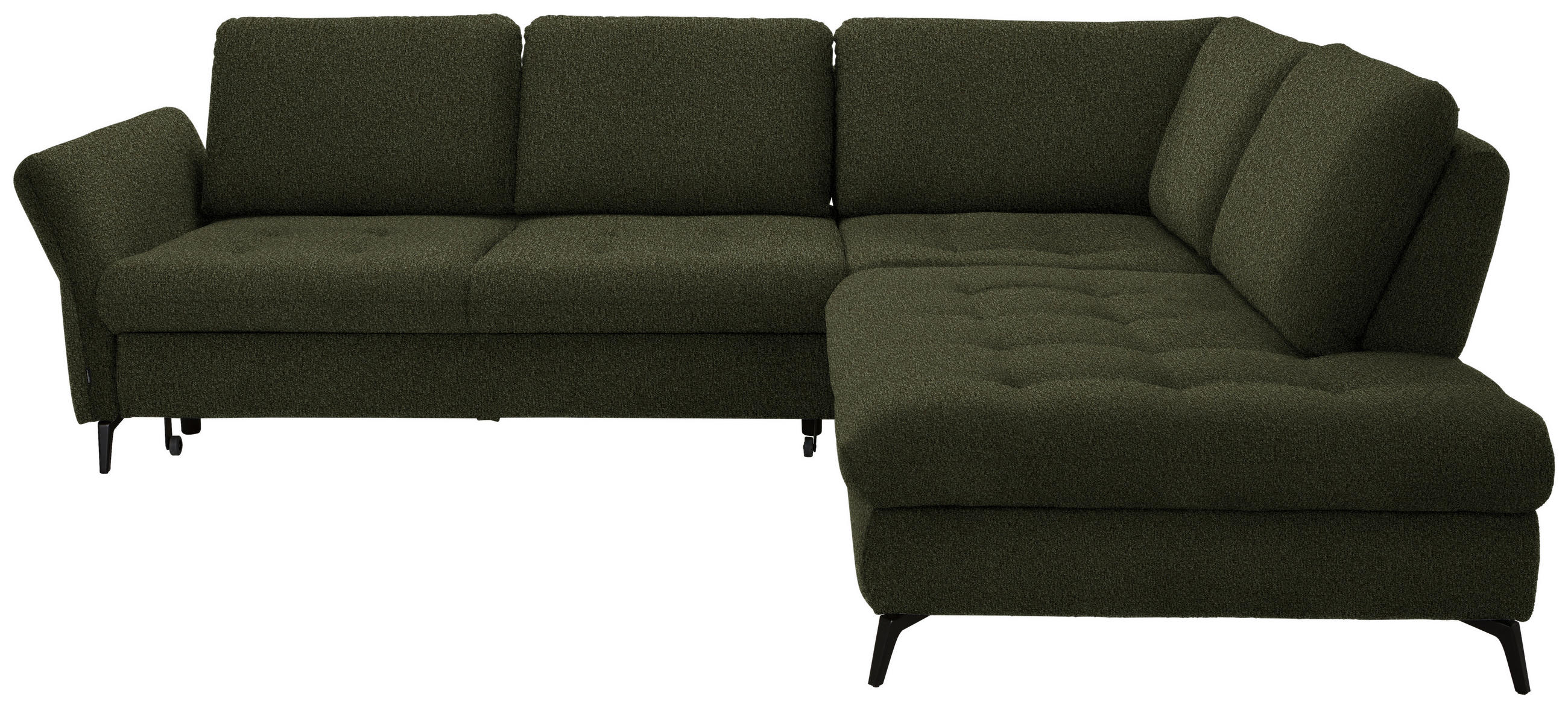ECKSOFA Olivgrün Struktur  - Schwarz/Olivgrün, Natur, Textil/Metall (288/233cm) - Valnatura