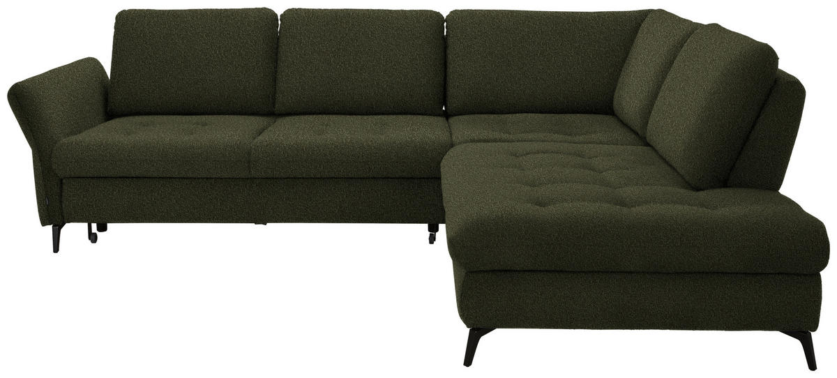 ECKSOFA in Struktur Olivgrün  - Schwarz/Olivgrün, Natur, Textil/Metall (288/233cm) - Valnatura