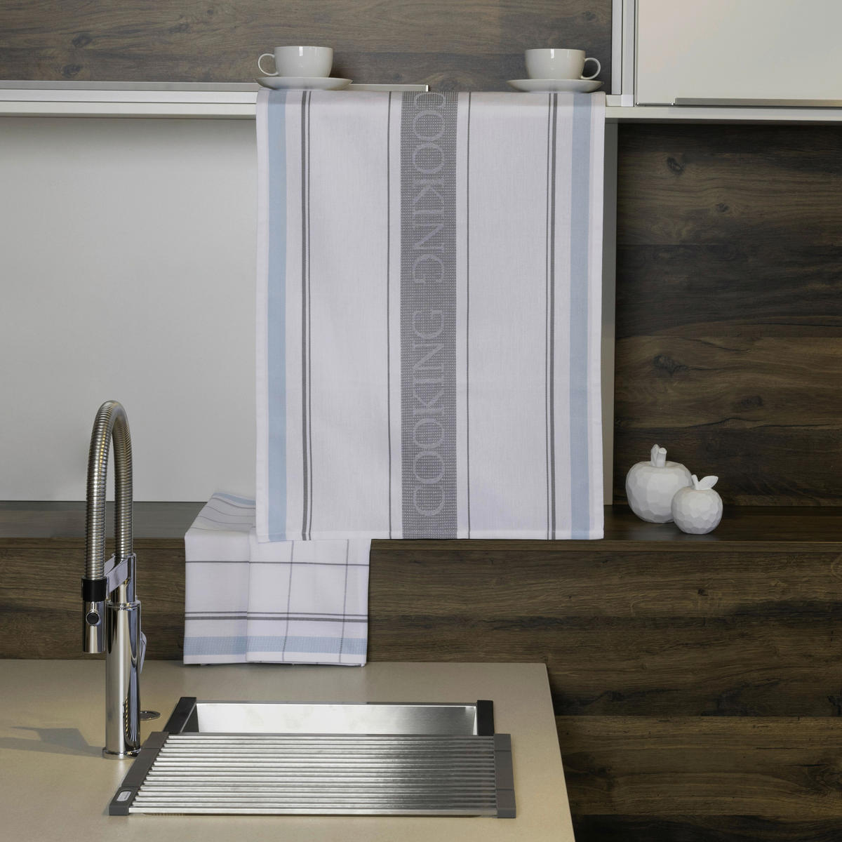 GESCHIRRTUCH-SET Weiß, Hellgrau, Hellblau  - Hellgrau/Weiß, Basics, Textil (50/0,5/70cm)