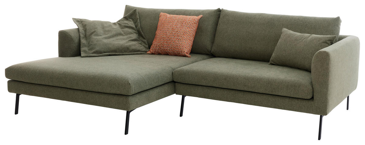 ECKSOFA Ottomane links  Dunkelgrün Flachgewebe  - Dunkelgrün/Schwarz, Design, Textil/Metall (175/267cm) - Musterring